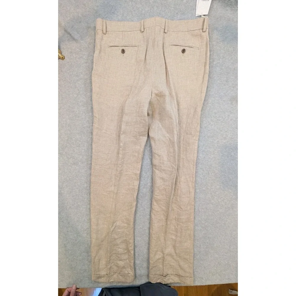 Murano Baird McNutt Linen Pants Mens 40x36 Tan 100% Linen Zac Fit Cuffed
